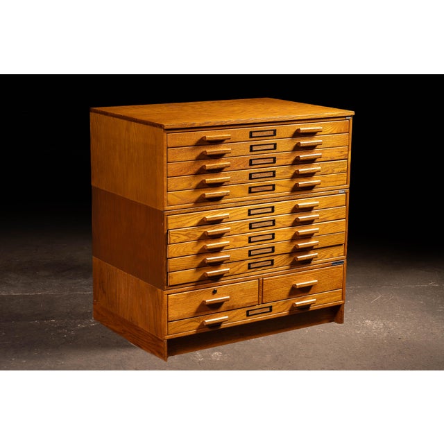 Pair of Mid-Century Mayline Oak Architectural Flat File Cabinets For Sale - Image 4 of 11