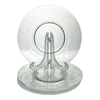 Vintage Etched Organic Garland Leaf Glass Salad Plates - Set of 4 For Sale