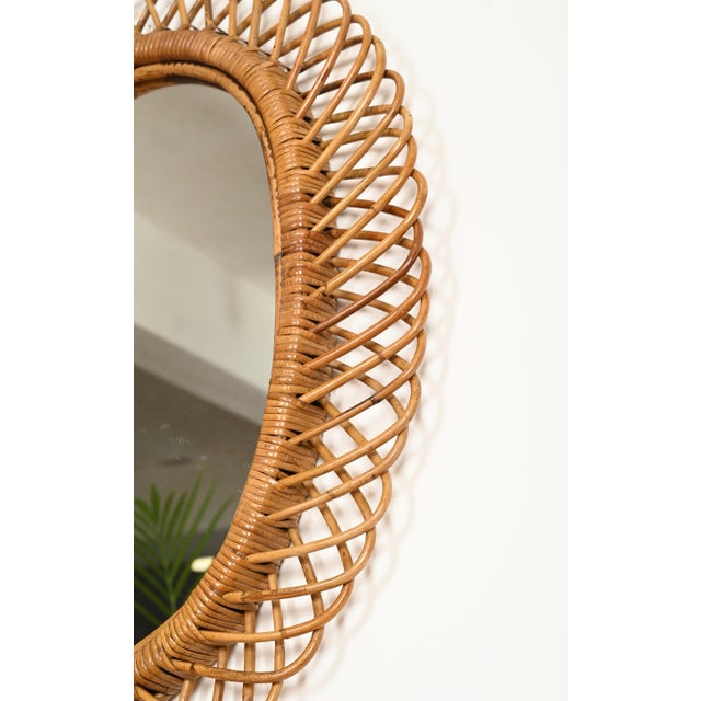 1970s Large Oval Mirror in Bamboo, Rattan and Wicker attributed to Franco Albini, Italy, 1970s For Sale - Image 5 of 10