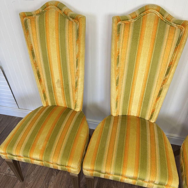 Designer 1970s Velvet Striped High Back Chairs For Sale - Image 13 of 15