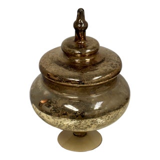 Antiqued Mercury Glass Footed Lidded Jar For Sale