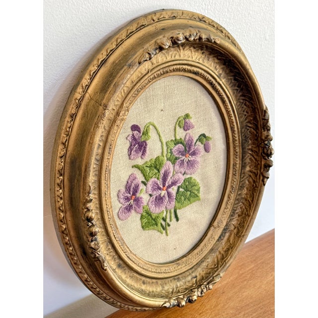 French Country 1970s Floral Needlepoint in Oval Frame For Sale - Image 3 of 7