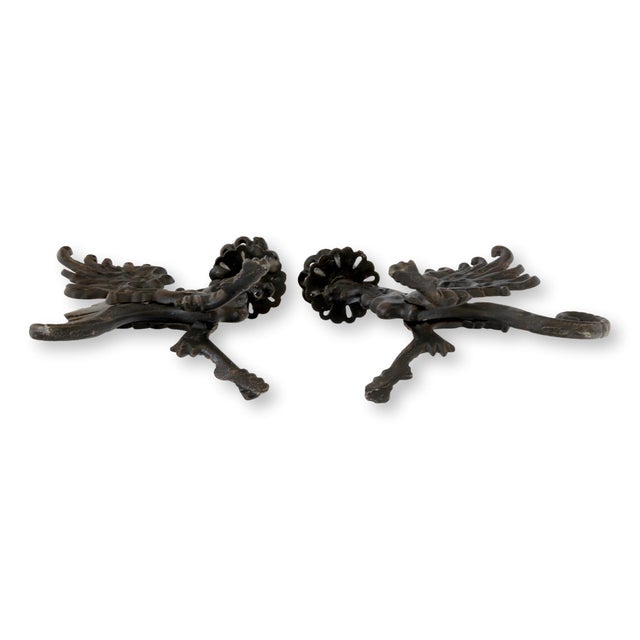 Black Pair of Midcentury Cast Iron Dragon Candleholders For Sale - Image 8 of 8
