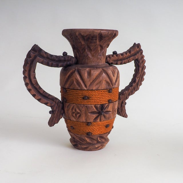 Brutalist Spanish Brutalist Vases in Wood, 1970s, Set of 2 For Sale - Image 3 of 15