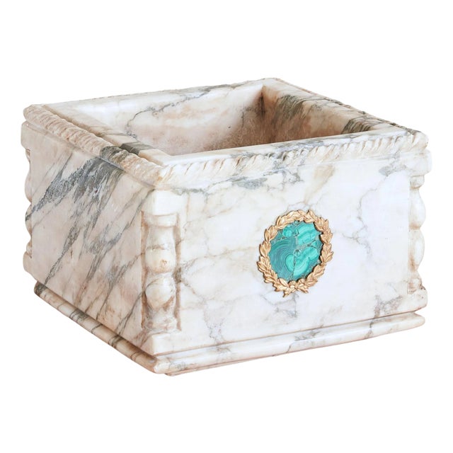 White Carrara Marble Square Planter, France 20th Century For Sale