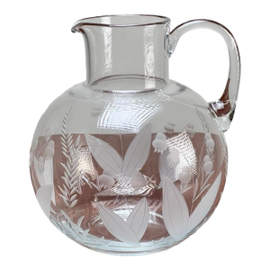 Vintage Tiffany & Co. Etched Crystal Pitcher Featuring a Lily of the Valley Floral Motif
