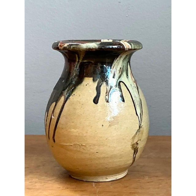 Vintage Stoneware Vase With Drip Glaze For Sale - Image 10 of 12