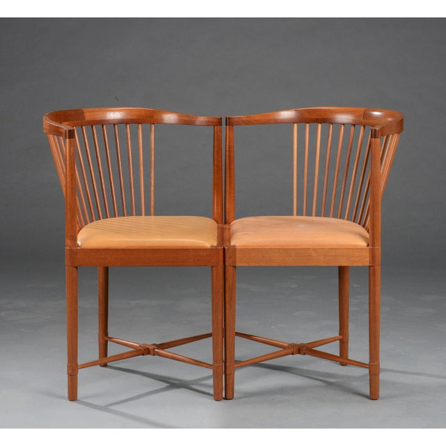 Mid-Century Modern Fully Restored Mahogany King of Diamonds Chairs by Børge Mogensen for Søborg Møbelfabrik, 1940s, Set of 2 For Sale - Image 3 of 9