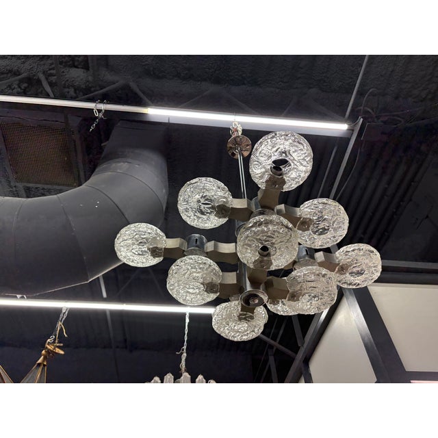 Italian Modern Chrome, Stainless and Glass Chandelier by Oscar Torlasco For Sale - Image 10 of 11