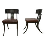 Michael Taylor Bronzed Klismos Garden Chairs With Leather Cushions, 1990s For Sale