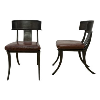 Michael Taylor Bronzed Klismos Garden Chairs With Leather Cushions, 1990s For Sale