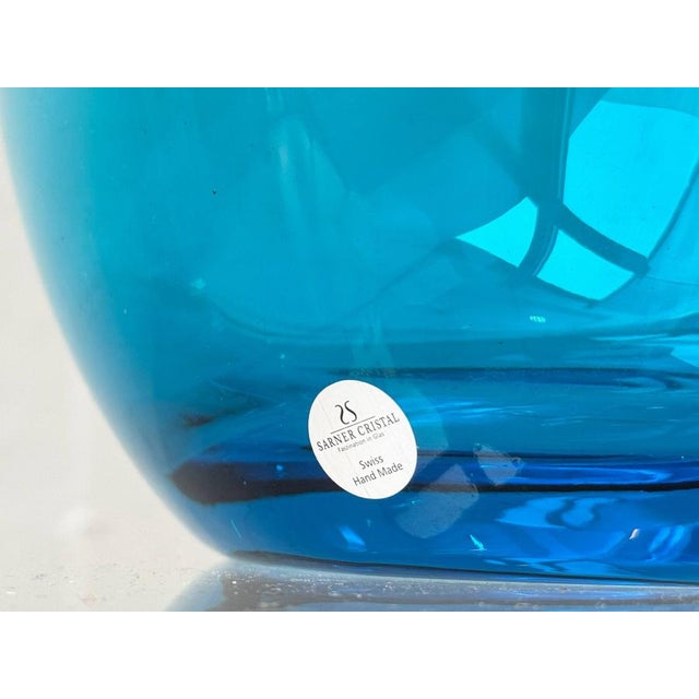 Glass Sarner Cristal Glass Vase in Blue Tinted Studio Glass, Switzerland, 1970s For Sale - Image 7 of 8