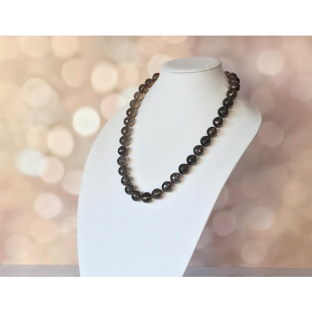 Late 20th Century Vintage Art Deco Smoky Quartz Beaded Necklace With Gold-Plated Quartz Clasp For Sale - Image 5 of 8