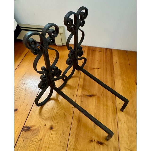 Vintage Cast Iron Filligree Andirons For Sale - Image 4 of 8
