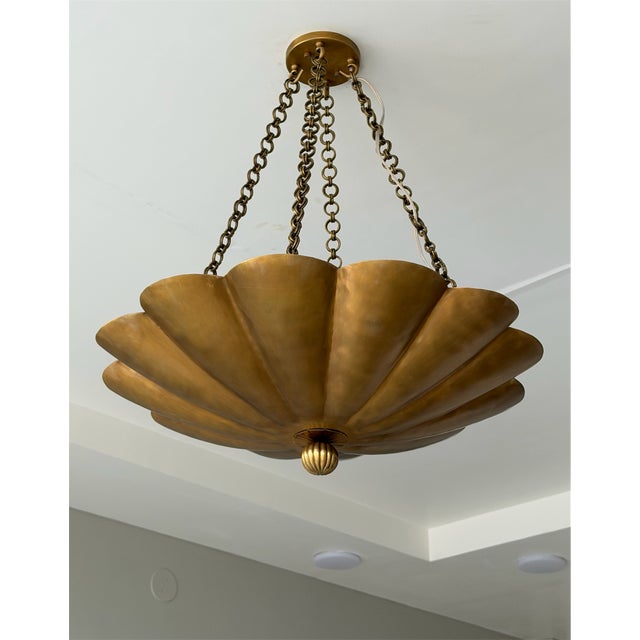 Handmade Pure Brass Scalloped Pendant Light Fixture. For Sale - Image 6 of 13