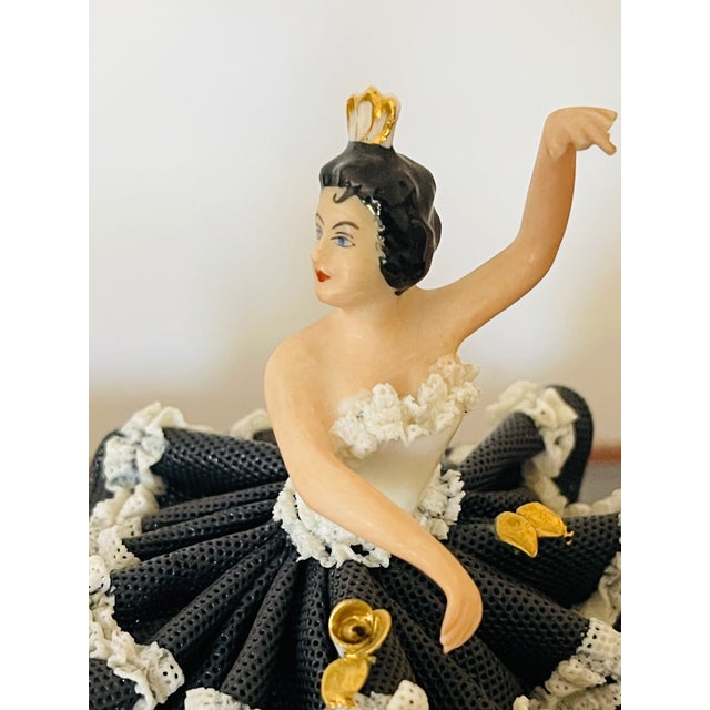 Two charming 20 th c Capodimonte Dresden lace porcelain balerinas.