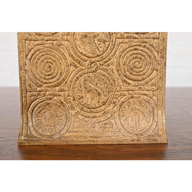 Early 20th Century Tiffany Studios New York Bronze Doré Zodiac Bookends, Circa 1910 For Sale - Image 5 of 12