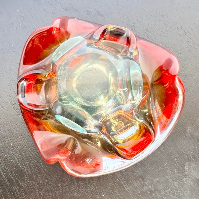 Mid 20th Century Vintage Morano Style Red Blue Dish/Ashtray For Sale - Image 5 of 8