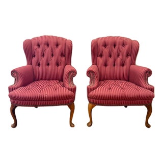 Mid 20th Century Vintage Queen Anne Wingback Chairs A Pair For Sale