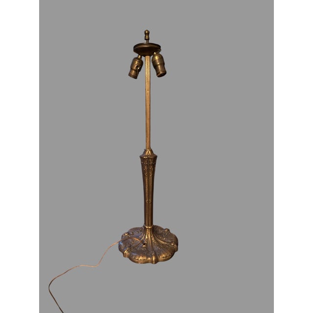 Early 20th Century Victorian Table Lamp With Multiple Molded Colored Slag Glass Lamp Shade Panels 27" For Sale - Image 9 of 12