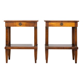 Empire Style Side Tables with Brass Details and Inlaid Tops, 1970s, Set of 2 For Sale