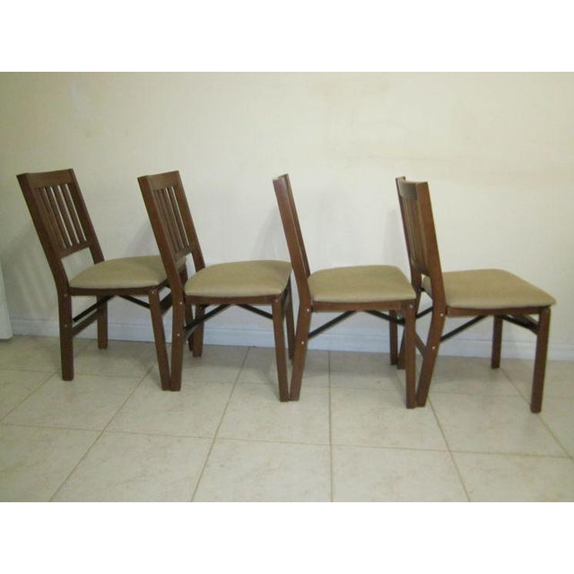 Beige Stakmore Co. Wood Folding Dining Chairs with Beige Upholstered Seats- Set of 4 For Sale - Image 8 of 12