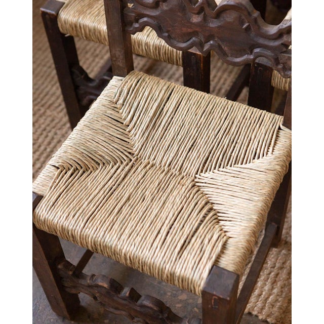 1960s Mexican Brutalist Wood and Rush Ladderback Dining Chairs - Set of 6 For Sale - Image 13 of 18