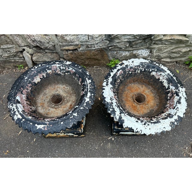 Late 19th Century Late 19th Century Victorian Cast Iron Garden Urns - A Pair For Sale - Image 5 of 15