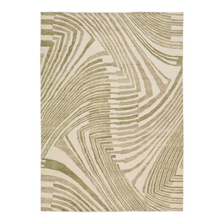 Contemporary Abstract Geometric Wool Area Rug – Olive Green & Cream Modernist For Sale