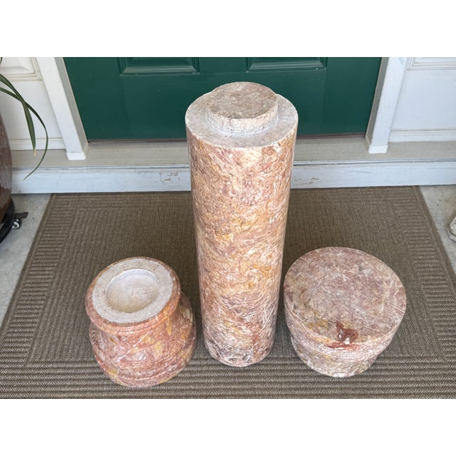 1980s Fine Pink Italian Marble 40" Neoclassical Pedestal Column Ft. Breccia-Style Veining For Sale - Image 17 of 18