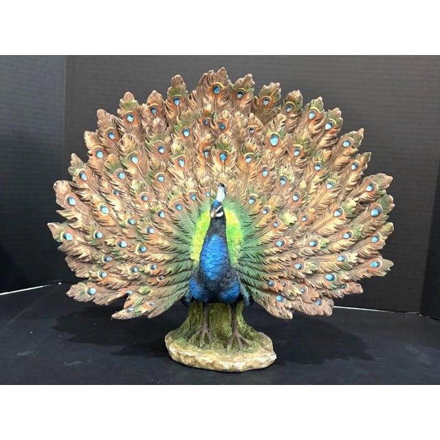 Gemstone Peacock Wheel Open Statue Handmade Artwork Wildlife Bird Sculpture Decor For Sale - Image 7 of 9