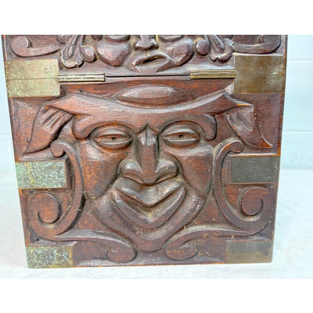 Antique 19th Century Victorian Hand Carved Wood Brass Folk Art Sculptural Box For Sale - Image 17 of 18