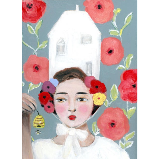 Portraiture Miranda, Beekeeper’s Daughter, Swedish Style, Mid Century Modern Oil Portrait Painting by Alexandra Swistak For Sale - Image 3 of 6