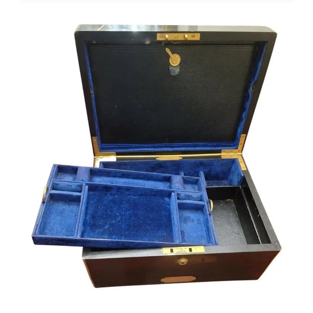1839 Fitzmaurice West Victorian Ebony & Brass Inlays Necessaire De Voyage For Sale - Image 10 of 13