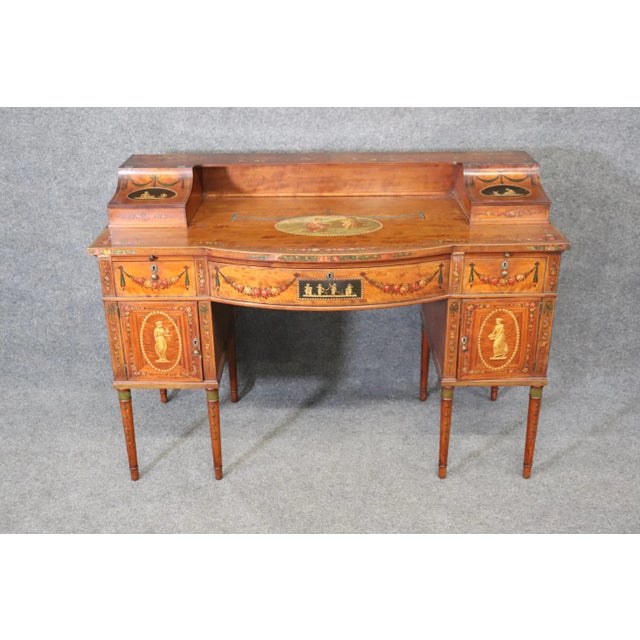 Wood English Paint Decorated Adams Satinwood Carlton House Desk Circa 1890s For Sale - Image 7 of 12
