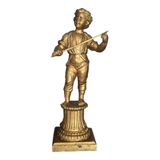 Antique Gilt Spelter Figure of a Boy on Classical Pedestal, Circa 1900 For Sale