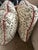 A large pair of chic with red piping Brown on Cream throw pillows. Feather/ down Inserts in one pillow and a synthetic...