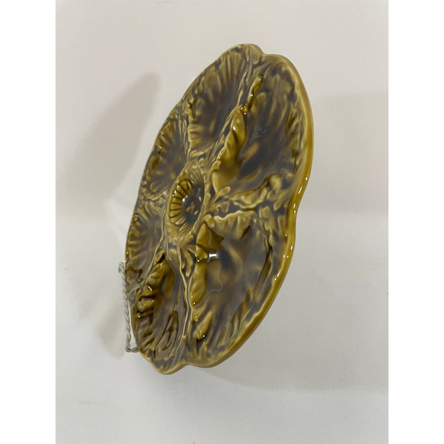 1950s French Gien Majolica Olive Green Oyster Plate For Sale - Image 10 of 15