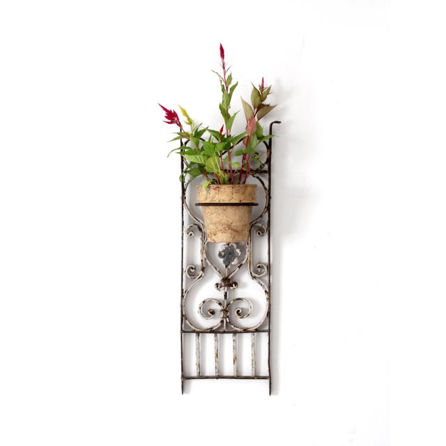 Vintage Spanish Revival Wrought Iron Wall Planter Sconce For Sale - Image 12 of 16