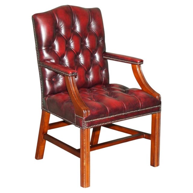 Georgian Oxblood Leather and Hardwood Gainsborough Library Armchair For Sale - Image 17 of 17