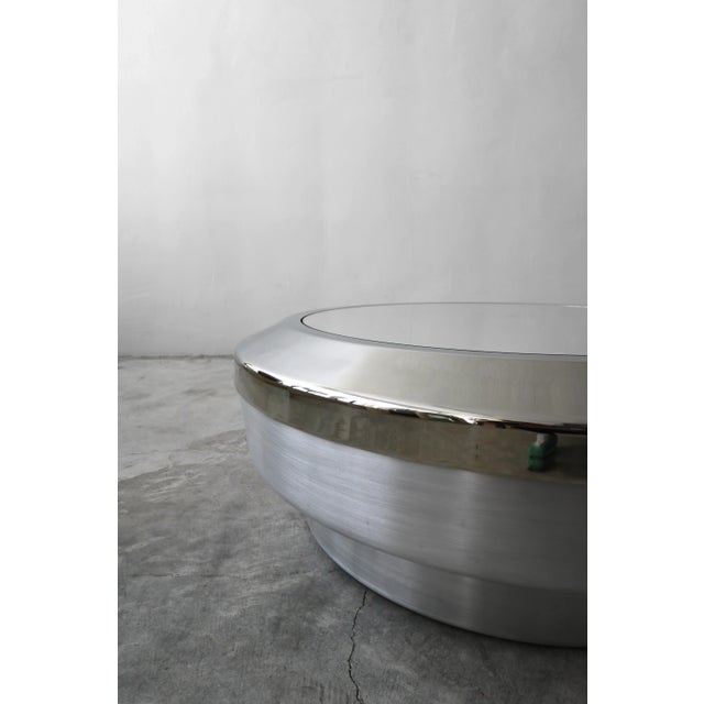 1970's Brushed Aluminum and Chrome Drum Coffee Table by Gj Neville For Sale In Las Vegas - Image 6 of 7
