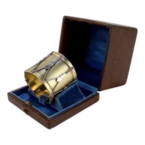 Antique Victorian Gilt Sterling Silver Drum Shaped Napkin Ring and Case