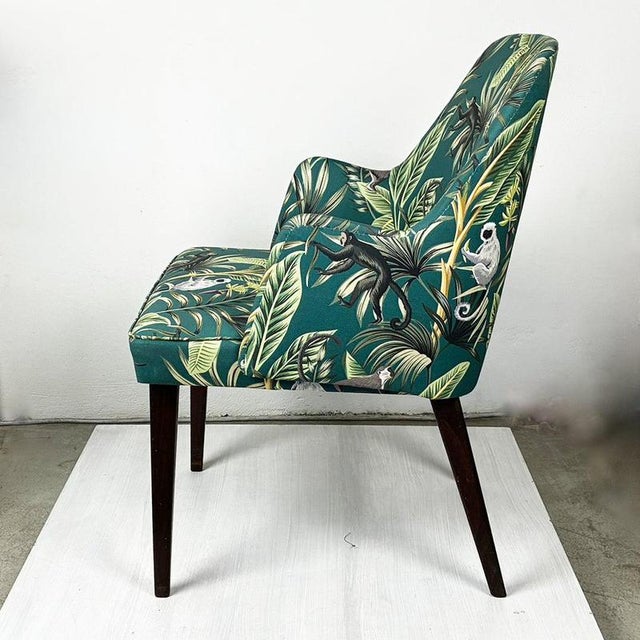 Mid-Century Armchair with Green Ape-Patterned Fabric from Thonet, Austria, 1950s For Sale - Image 10 of 14