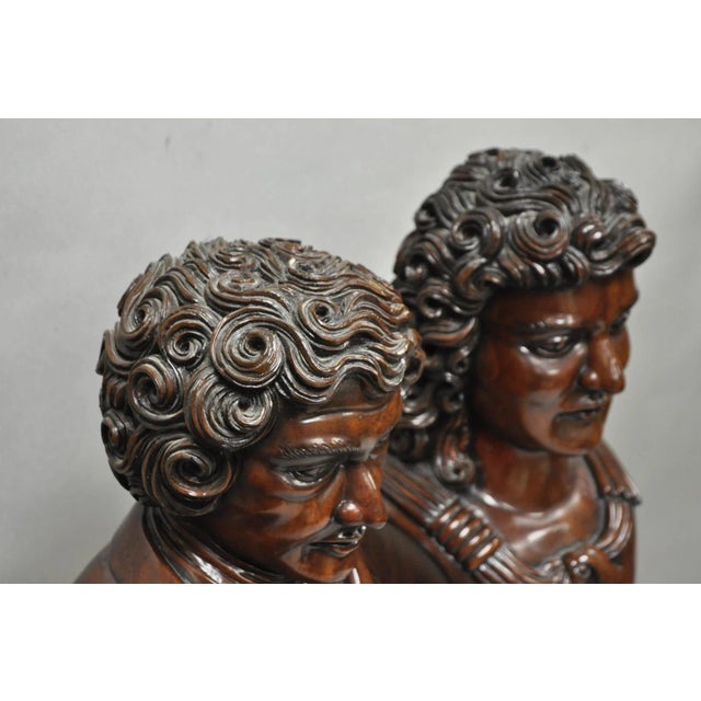 Wood Late 20th Century Classical Maitland Smith Style Carved Mahogany Wood Bust on Alabaster - A Pair For Sale - Image 7 of 15