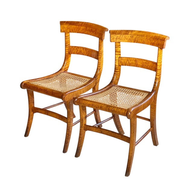 Antique Federal Period Pair of Birds Eye Maple & Tiger Maple Chairs For Sale - Image 4 of 12