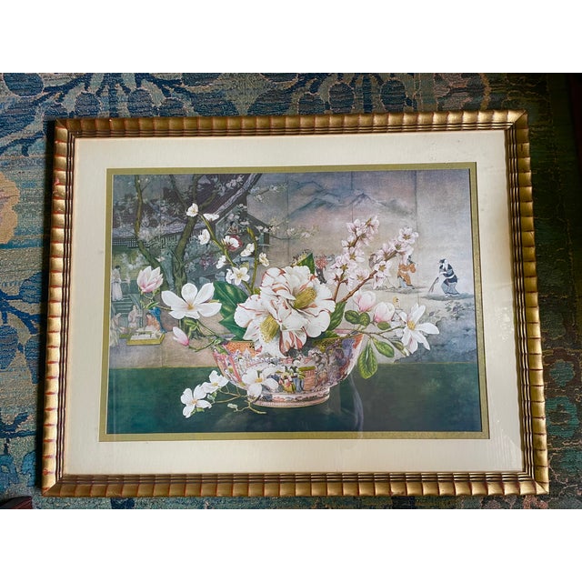 This large, vintage print features a beautiful Chinoiserie bowl filled with a flower arrangement. I believe this item was...