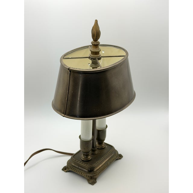 Vintage French Bouillotte Style Two-Light Desk Lamp With Black Tole Shade For Sale In Chicago - Image 6 of 7