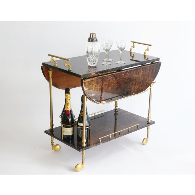 Mid-Century Modern Lacquered Goatskin Bar Cart by Aldo Tura, 1960s For Sale - Image 3 of 10