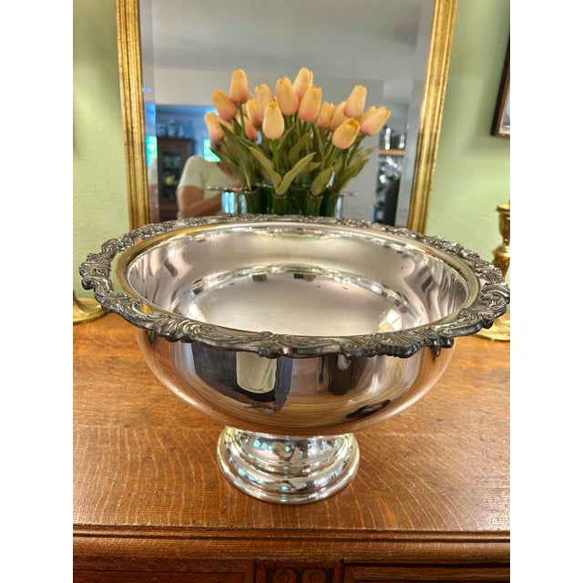 Rococo Vintage Silver Plate Over Copper 16.5” Rococo Style Punch Bowl For Sale - Image 3 of 10