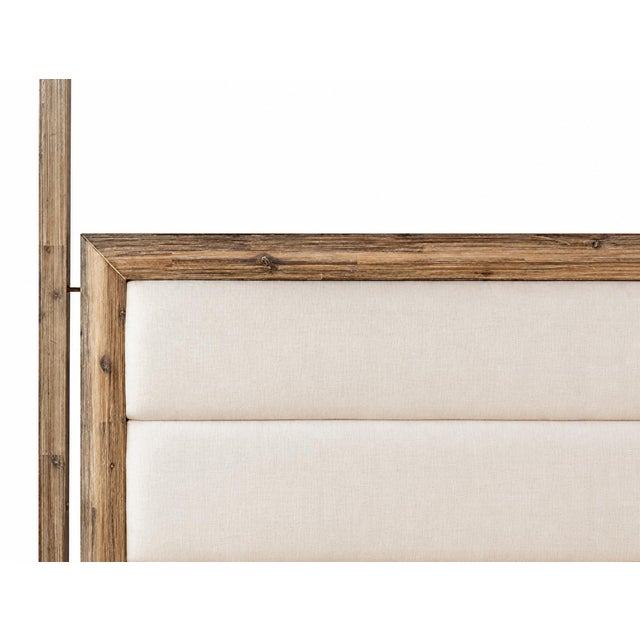 Natural Acacia & Ivory Upholstered Canopy Queen Bed For Sale - Image 4 of 6